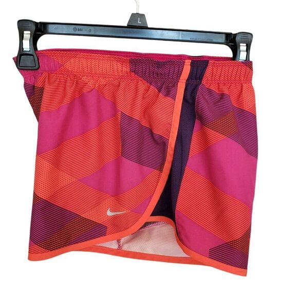 Nike Womens Dri-Fit Running Shorts S Pink & Orange Geometric Athletic Sportswear - Picture 1 of 6